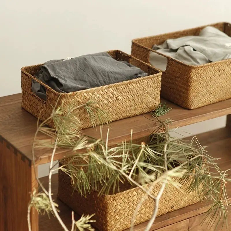 Panier de Rangement Tressé en Jonc de Mer — Fibre Naturelle