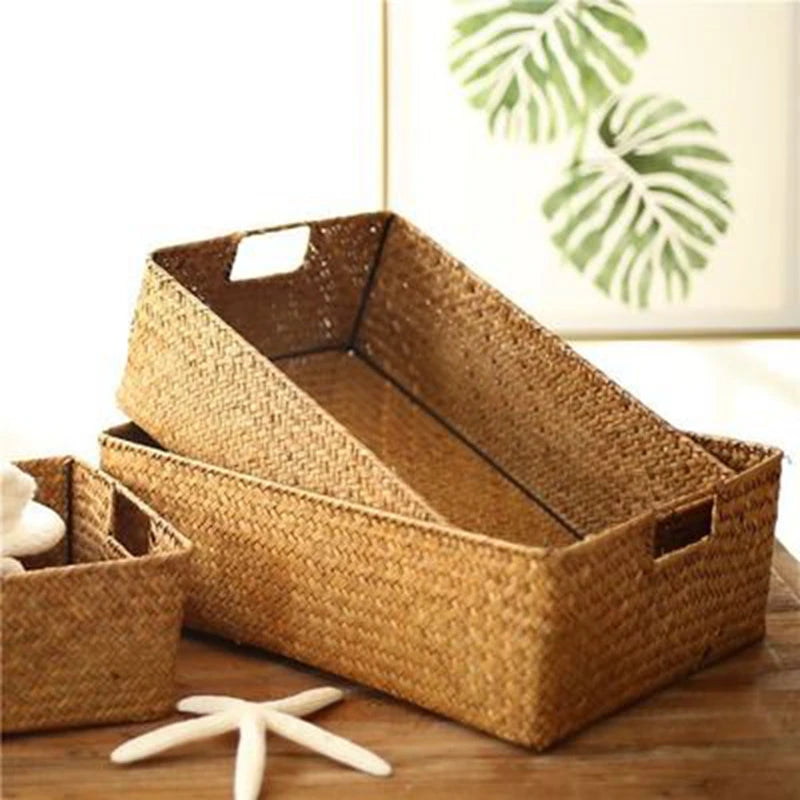 Panier de Rangement Tressé en Jonc de Mer — Fibre Naturelle