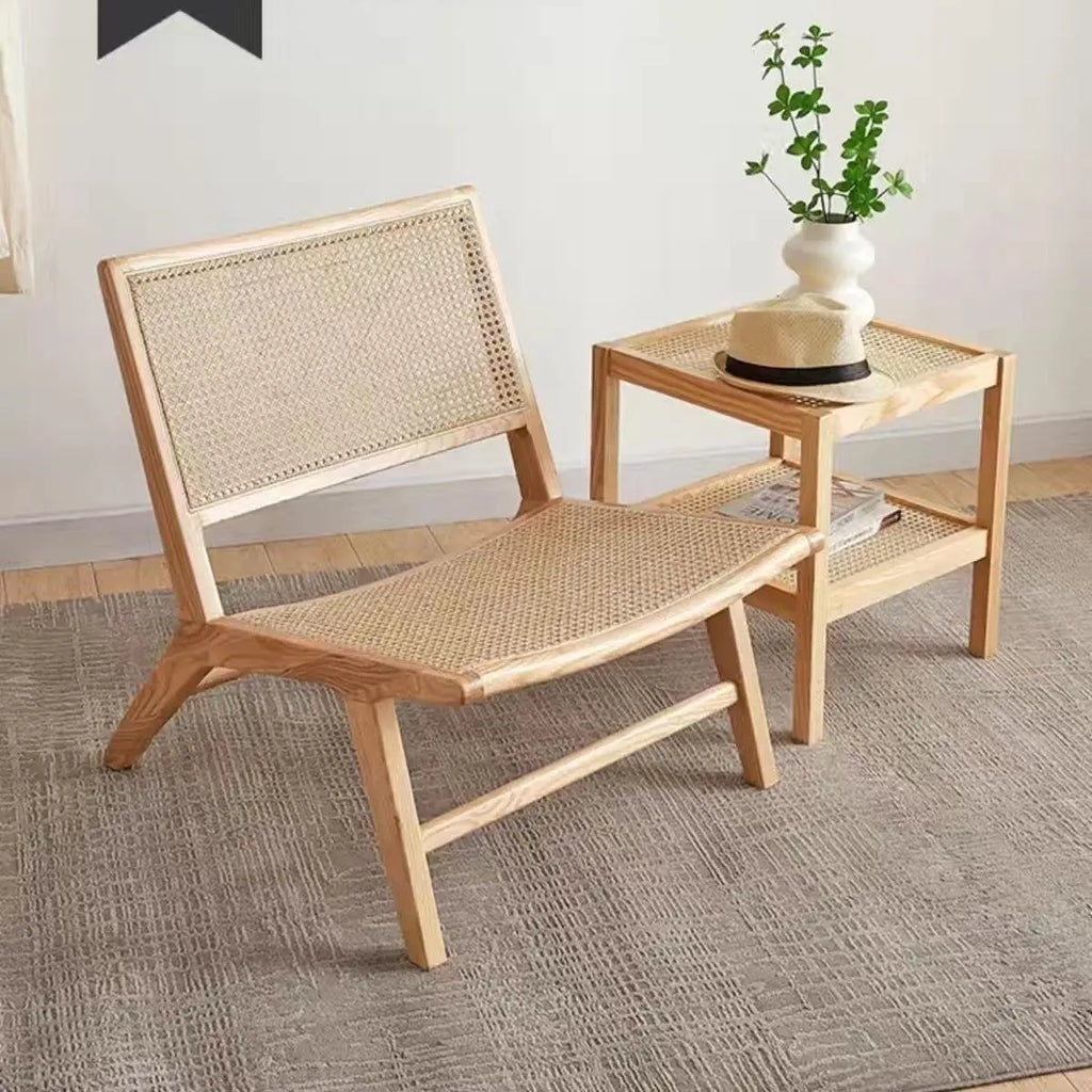Fauteuil inclinable bois et rotin - détail tressage