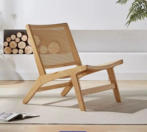 Fauteuil inclinable bois et rotin - mise en situation